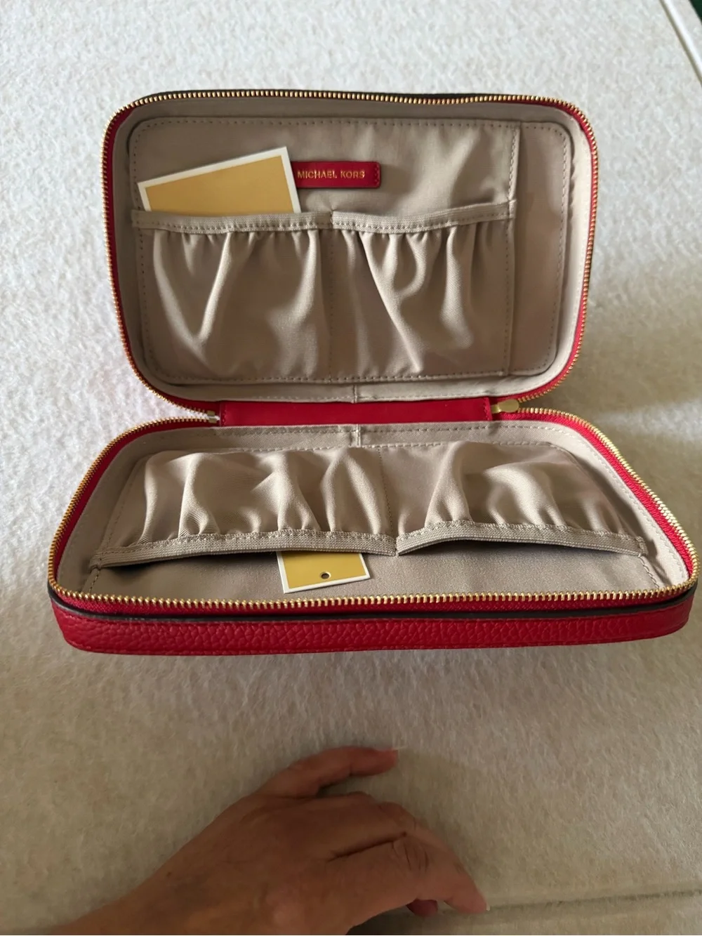 Michael Kors Red Pebbled Leather Cosmetic Case with Gold Logo